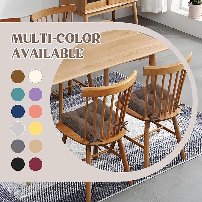 puredown® Chair Cushions for Dining Chairs, Tufted Memory Foam Chair Pads with Non-Slip Backing, Kitchen Seat Cushions with Ties, Washable Seat Pad Set of 4, 15.5" x 15.5" x 4", Coffee-Ruum Studio Home