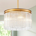 4-Lights Drum Glass Chandelier, Modern Style Light Fixture for Dining Room, Bedroom, Ripple Glass Shade & Brass Finish, D16.5 * H18~48 inch (Adjustable Height)-Ruum Studio Home