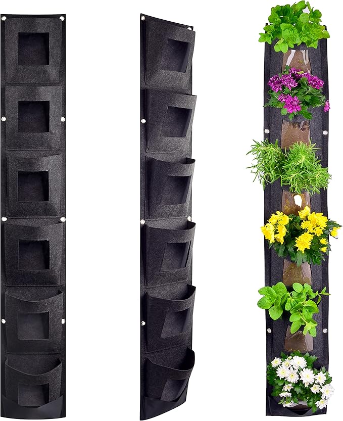 Hanging Planter Bags, Vertical Garden Planting Wall Gardening Grow Bag, 6 Pockets Large Wall Planter - Indoor Outdoor Plants Flowers Herbs, Waterproof Reusable-Ruum Studio Home