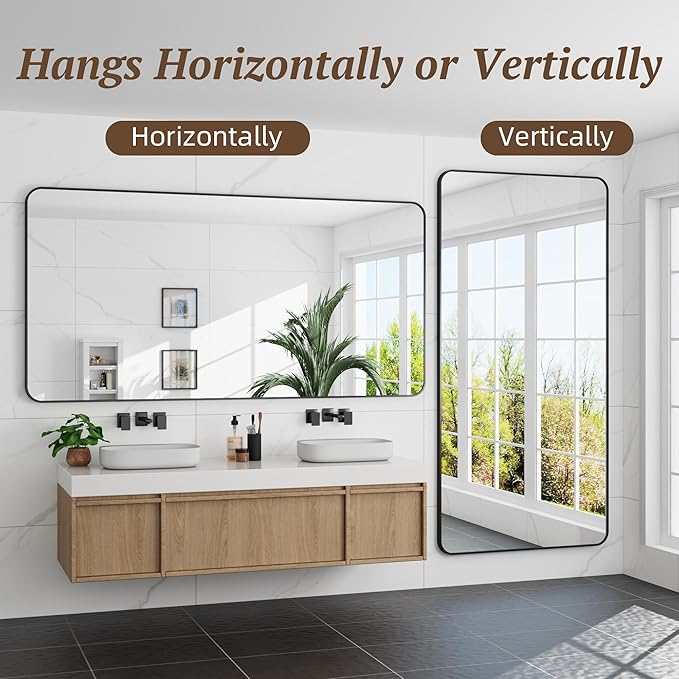 Bathroom Mirror 72" x 36", Large Rectangle Wall Mirror, Black Metal Frame Wall Mounted Mirrors for Bathroom, Vanity, Bedroom, Entryway Decor(Horizontal/Vertical)-Ruum Studio Home