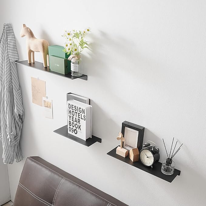 JOOM Black Floating Shelves for Wall Storage, Metal Wall Shelves for Living Room, Bathroom, Kitchen, 16” Display Shelves for Collectibles(2 PCS)-Ruum Studio Home