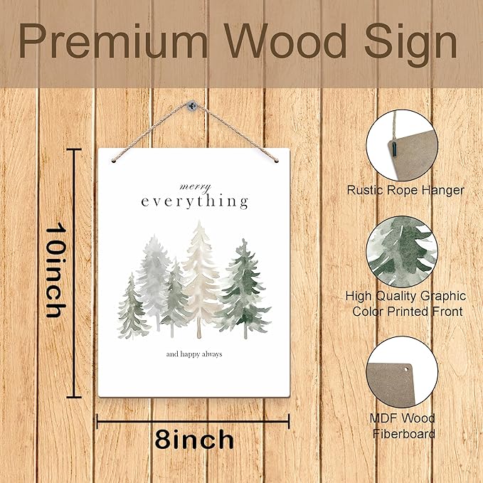 Pine Tree Winter Hanging Wooden Signs 10x8, Welcome Winter Signs, Winter Tree Wall Decor, Merry Everything and Happy Always Winter Home Room Office Hanging Wall Decor-Ruum Studio Home