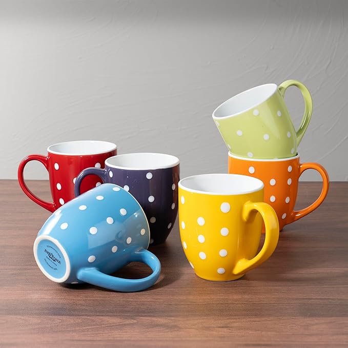 bestone Coffee Mugs Set of 6，17 oz Large Coffee Mugs, Ceramic Mugs with Handles,etc Coffee Mugs, Cups for Coffee Cereal Latte ，Microwave & Dishwasher safe，Vibrant Colors-Ruum Studio Home