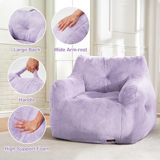 Hobestluk Bean Bag Chair for Adult Small Bean Bag Chairs with Arms Furry Beanbag Chair with Foam Filler Stuffed Bean Bag Sofa for Reading in Bedroom Living Room and Dorms (Purple)-Ruum Studio Home
