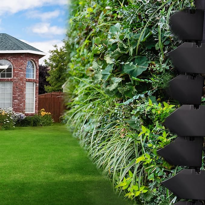 Worth Garden Upgraded 12 Sets (36-Pocket) Self Watering Stackable Vertical Planters - Wall Mounted Plastic Plant Grow Pots fr Strawberries Flowers Herbs - Indoor Outdoor Green Wall Decoration (Black)-Ruum Studio Home