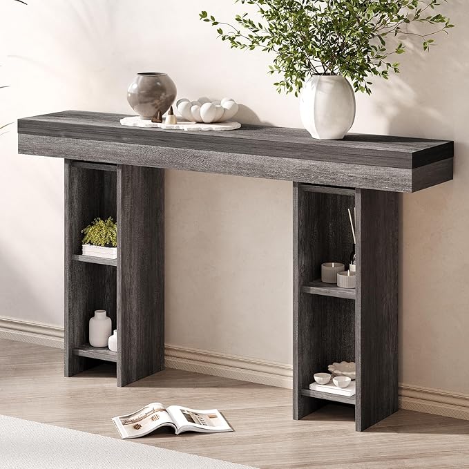 55Inch Farmhouse Console Table,Wooden Rectangular Sofa Table Behind The Couch,Entryway Console Table with Storage for Living Room, Hallway,Entrance (Grey)-Ruum Studio Home