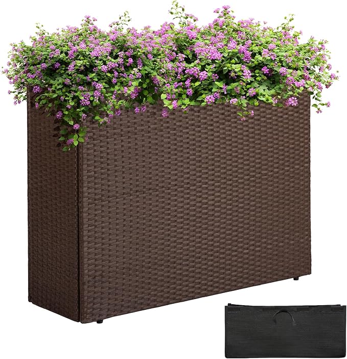IDZO All Weather Wicker Planter Raised Garden Bed, 24 in Tall Round Rattan Flower Pots, Durable Self-Watering Indoor Outdoor Wicker Planters for Porch Patio Balcony-Ruum Studio Home