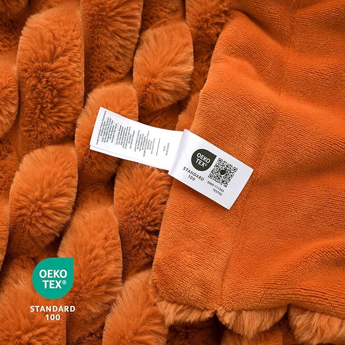 Cozy Bliss Fall Harvest Faux Fur Throw Blanket for Couch, Cozy Warm Plush Striped Blanket for for Decorating Couch Sofa Bedroom Living Room,60 * 80 Inches Burnt Orange-Ruum Studio Home