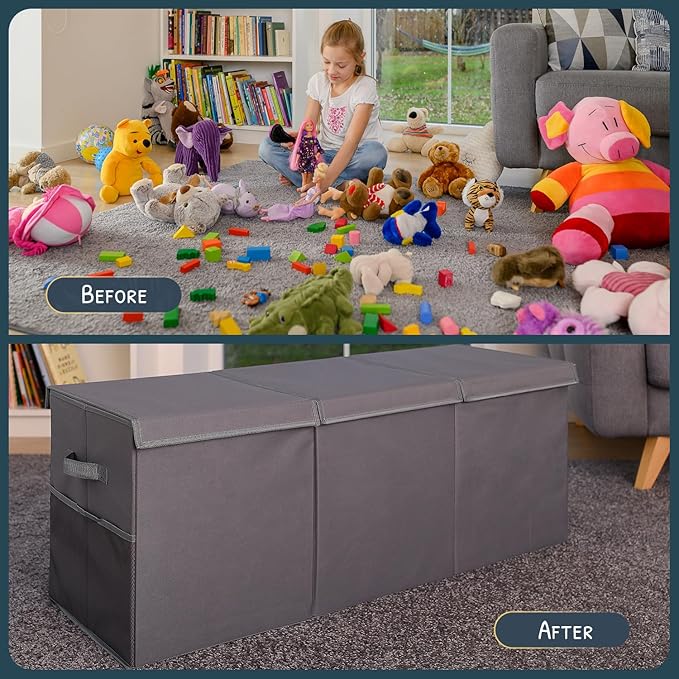 Extra Large Toy Storage Organizer with Lid - Sturdy, Collapsible Toy Chest Storage Box Design - Toys Bin with Dividers for Kids, Nursery, Bedroom, Playroom 37"x16"x14"-Ruum Studio Home
