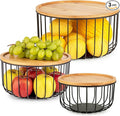 Fruit Basket for Kitchen Counter Set of 3 - Large Stackable Baskets with Bamboo Lid - Perfect Holder For Fruit and Vegetable Storage - Keep Your Countertop Classy, Tidy and Slightly Fruity!-Ruum Studio Home