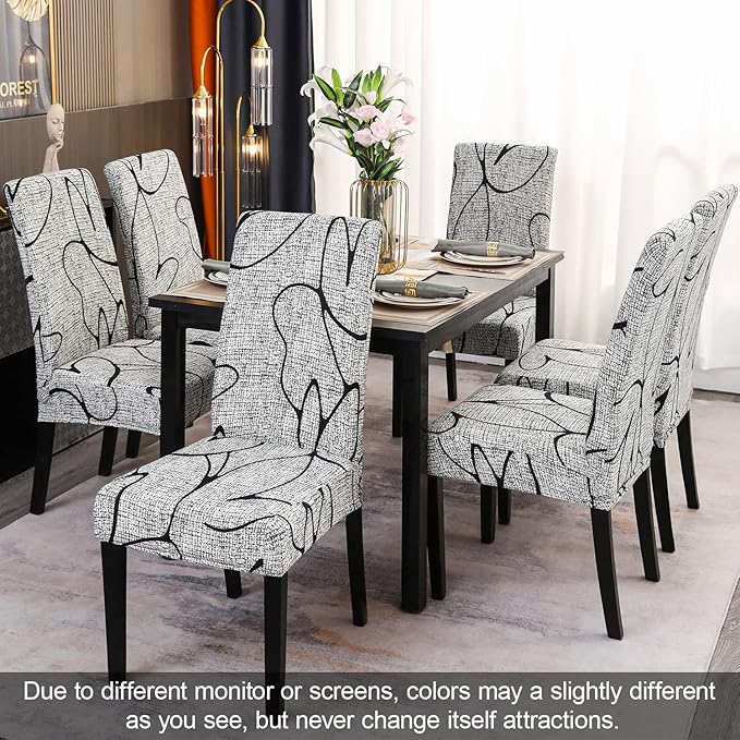 JQinHome Pattern Chair Covers for Dining Room Set of 8, High Stretch Removable Washable Parsons Chair Slipcover for Home Party Hotel Wedding Ceremony (8PCS, Lotus Gray)-Ruum Studio Home