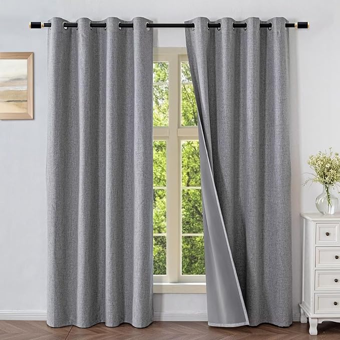 Blackout Curtains 90 Inch Length 2 Panels Set, 100% Black Out Textured Thermal Curtains, Grommet Privacy Light Blocking Drapes for Living Room Bedroom Luxury Decor(52W × 90L inch, Light Grey)-Ruum Studio Home