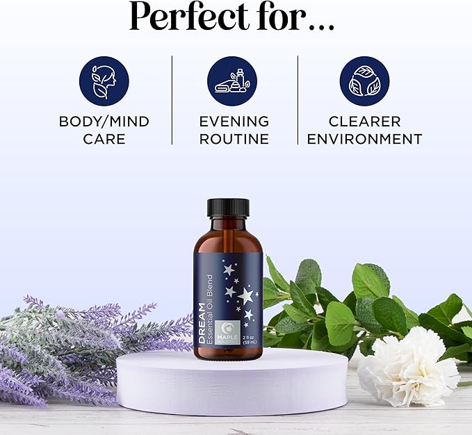 Sleep Essential Oil Blend for Diffuser - Dream Essential Oils for Diffusers Aromatherapy and Relaxation with Clary Sage Ylang-Ylang Roman Chamomile and Lavender for Sleep Time Support (2 Fl Oz)-Ruum Studio Home