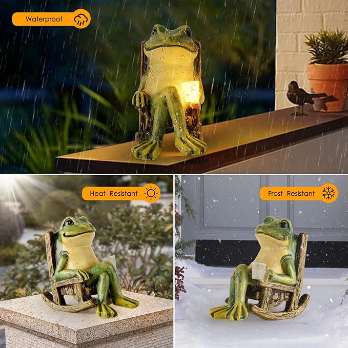 Miniature Frog Garden Statue Gifts Fall Halloween Decorations Fairy Garden Accessories Outdoor Lights Solar Garden Frog Decor Art Housewarming Gift for Patio,Yard,Lawn Ornament,3.89"x2.36"x3.93-Ruum Studio Home