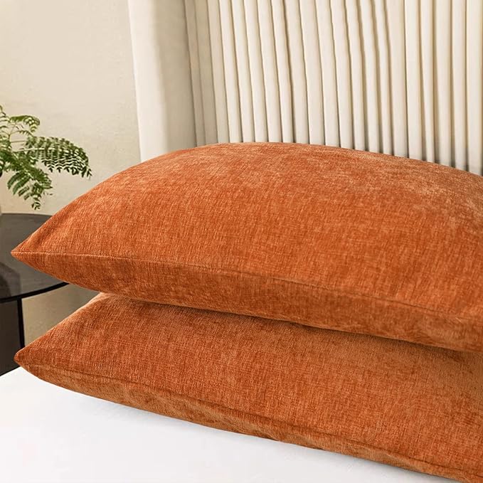 CaliTime Fall Throw Pillow Covers Decorative 20 X 26 Inches Pack of 2 Cozy Chenille Standard Pillow Shams Cases for Couch Sofa Bed Living Room Home Burnt Orange-Ruum Studio Home