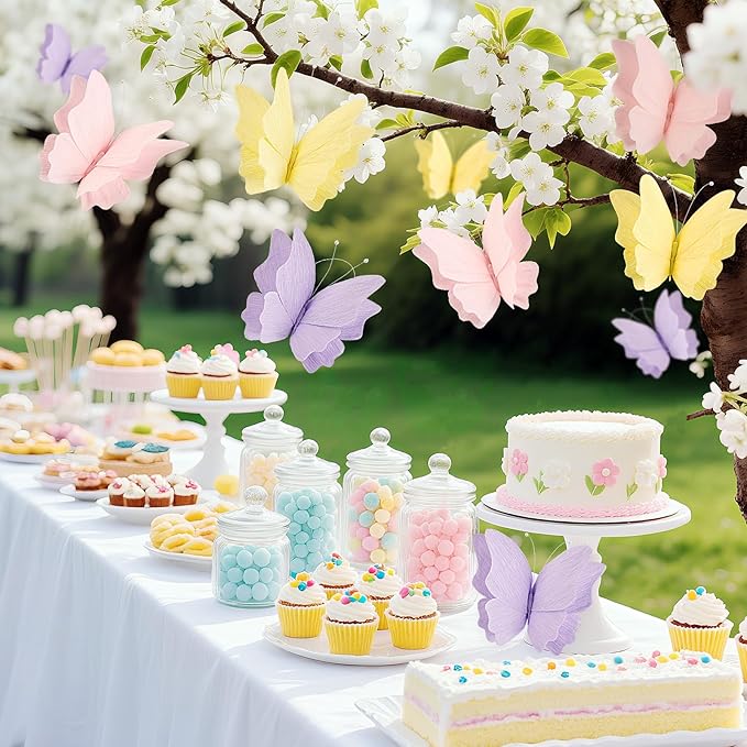 SUNBEAUTY Butterfly Party Decorations Hanging Butterfly Decorations 6Pcs Crepe Paper Garden 3D Butterflies Decor Pastel Paper Butterflies Decoration for Wedding Baby Shower Birthday Party Room Decor-Ruum Studio Home