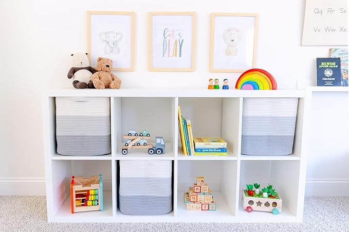 NaturalCozy 13x15x13 Kallax Storage Cubes Bins, 3 Pack | Cotton Rope Cube Storage Bin Woven Baskets for Organizing | Kallax Insert Storage Baskets for Shelves Organizer, Kids Toy, Closet Baby Nursery-Ruum Studio Home