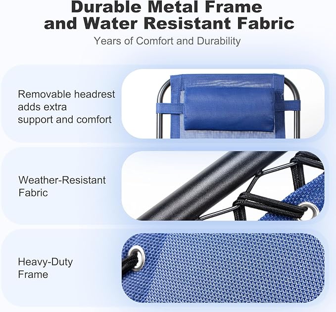 Nazhura Set of 2 Relaxing Recliners Patio Chairs Adjustable Steel Mesh Zero Gravity Lounge Chair Beach Chairs with Pillow and Cup Holder (Blue)-Ruum Studio Home