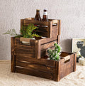 TIMRIS Set of 3 Rustic Wood Nesting Crates, Farmhouse Wooden Storage Container Boxes with Cutout Handles, Decorative Wooden Baskets for Display (Rustic Brown)-Ruum Studio Home