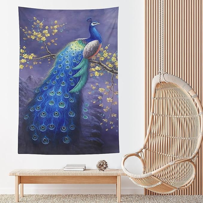 yowecso Peacock Tapestry - Purple Peacock Wall Hanging for Bedroom, Living Room & Dorm - Aesthetic Wall Decor - 60"x90"-Ruum Studio Home