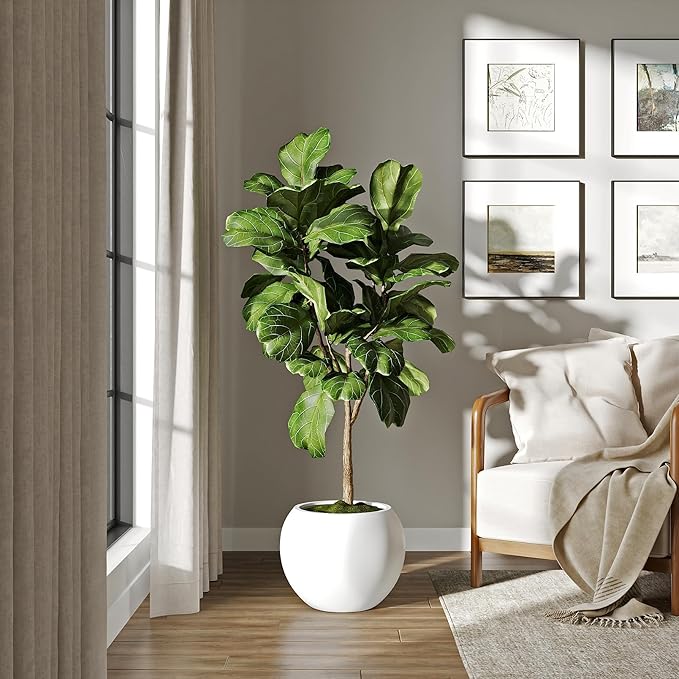 DTY Signature Mount Sherman Lightweight Durable Modern Fiberstone Sphere Planter for Indoor & Outdoor Drainage Hole & Rubber Plug Weather Resistant, 13.5" H x 17" Dia, 12" Opening - Medium, White-Ruum Studio Home