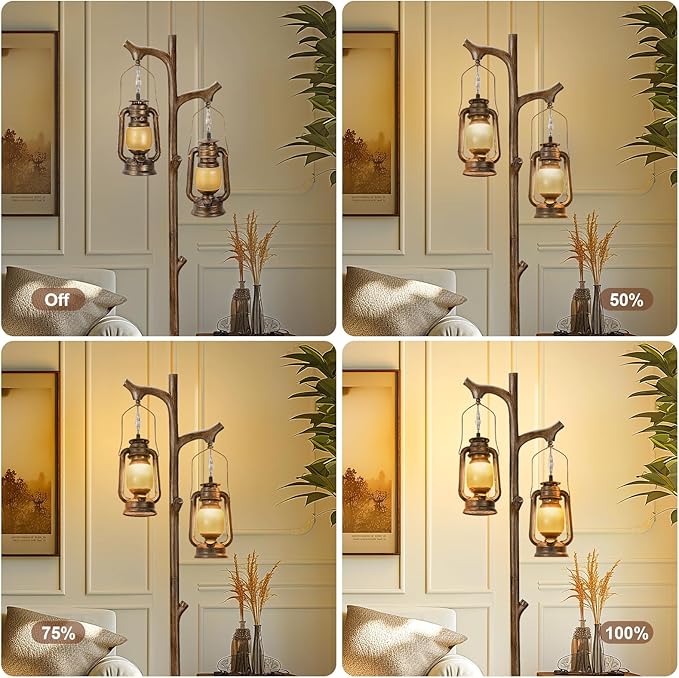 68" Rustic Farmhouse Tree Trunk Floor Lamp Country Brown Finish Wood Vintage Standing Tall Lamp with Lantern Stepless Dimmable Industrial Floor Lamp Decor for Bedroom Living Room Office Hotel-Ruum Studio Home