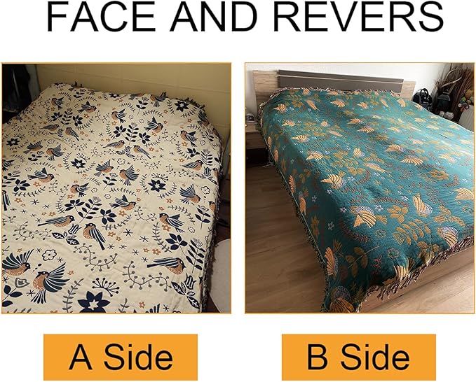 Bed Blankets Versatile Fall Throw Blanket,Boho Blanket & Organic Cotton Throw Blanket,Perfect for Beds,Couches,Chairs,& Vintage Décor,Featuring Unique Bird & Flower Patterns-Ruum Studio Home