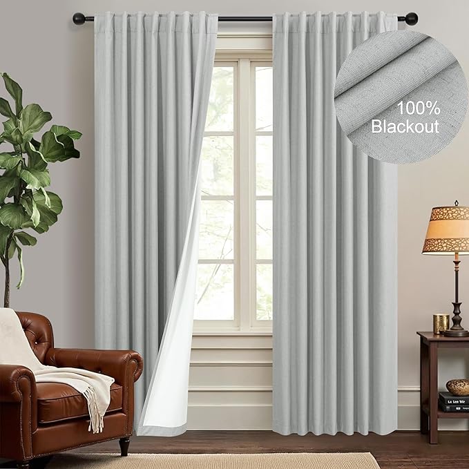 Living Room Darkening Curtains 72 Inches Long 6FT 6 FT Length 2 Panels Set Double Sided Blocking Light Gray Blackout Garage Window Coverings Grey Black Out Farmhouse Linen Drapes for Bedroom Cabin-Ruum Studio Home