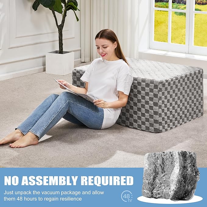Hobestluk Rectangle Ottoman Memory Foam Footrest for Couch with Removable Cover Large Floor Seating for Adults Ottoman Coffee Table for Living Room, Bedroom or Office (Plush Grey, Footrest)-Ruum Studio Home