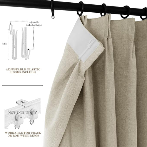100% Blackout Linen Textured Drapes for Bedroom Pinch Pleated Curtains for Track System Portable Drapery for Sliding Glass Door/Storage/Space Room Divider, 70" Wx84 L, 1 PC, Beige-Ruum Studio Home