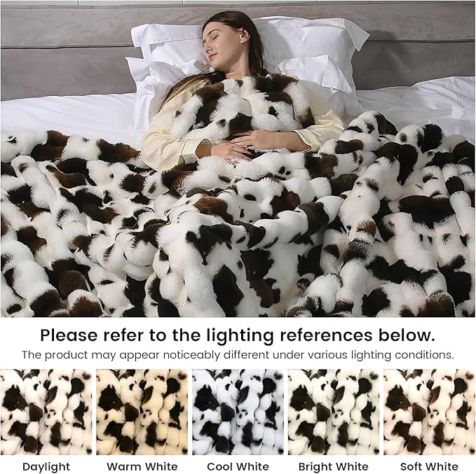 Cow Print Faux Fur Throw Blanket for Couch, Soft & Plush Fuzzy Blanket for Sofa, Bedroom, Living Room, Super Soft Warm for Adults Kids Girl Gifts Bedroom Couch Sofa Travel,50x60 Inches Black Brown-Ruum Studio Home