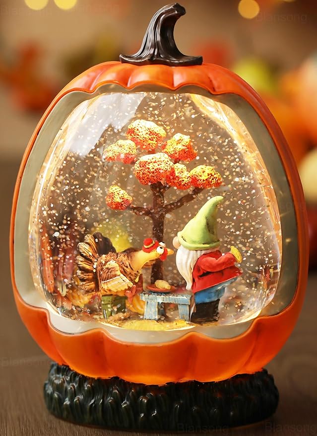 Fall Snow Globe Pumpkin Fall Decorations for Home Gnome Turkey Swirling Glitter Timer Thanksgiving Gift Autumn Harvest Fall Decor-Ruum Studio Home