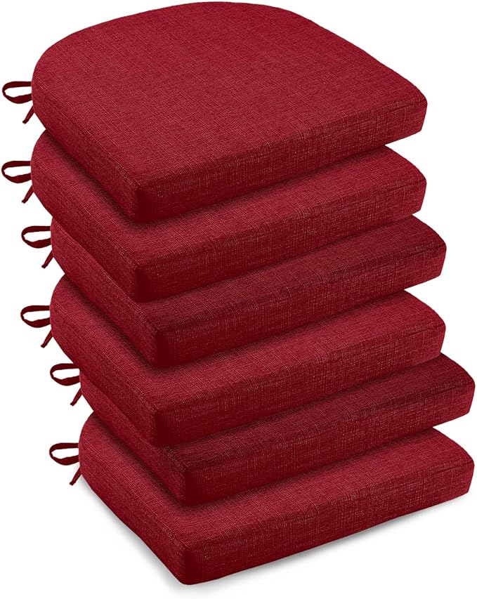 downluxe Indoor Chair Cushions for Dining Chairs, Soft and Comfortable Textured Foam Kitchen Chair Pads with Ties and Non-Slip Backing, 16" x 16" x 2", Red, 6 Pack-Ruum Studio Home