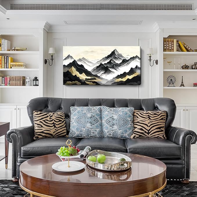 amatop Large Abstract Mountain Wall Art for Living Room Office Bedroom Modern Landscape Canvas Art Print Inspirational Artwork Horizontal Black Gold and White Nature Picture Wall Decor 48x24 Inch-Ruum Studio Home
