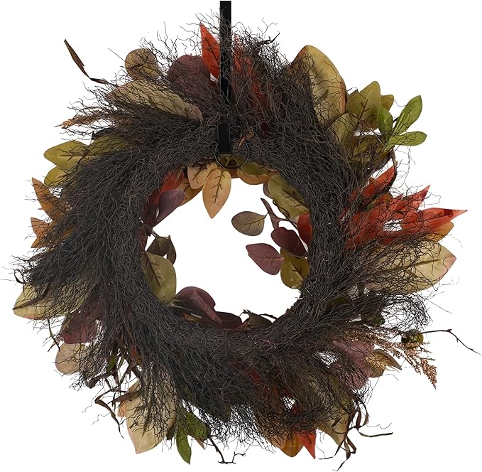 24" Fall Wreath for Front Door Handmade with Artificial Autumn Leaves, Natural Pinecones, Faux Berries and Wheat, Autumn Harvest Wreath Decoration for Home Farmhouse Door Wall Window Porch-Ruum Studio Home