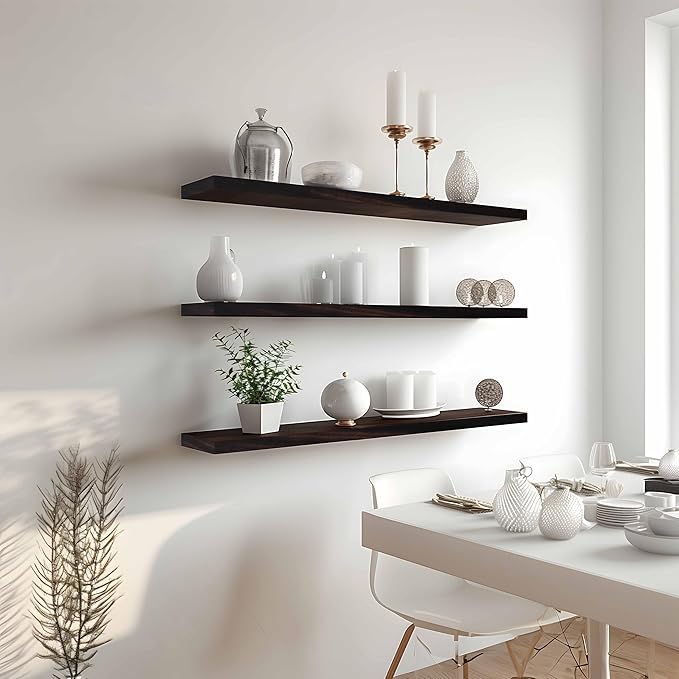 Wood Floating Shelves for Wall Decor, Rustic Wall Shelves for Bedroom Bathroom Kitchen Living Room, Set of 4 Walnut 36 Inch-Ruum Studio Home