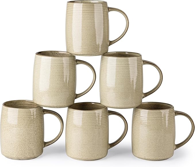 GBHOME Large Coffee Mugs Set of 6, 18oz Handmade Ceramic Coffee Mugs Set with Gradient color for Latte/Tea/Beer/Hot Cocoa, Dishwasher & Microwave Safe, Khaki-Ruum Studio Home