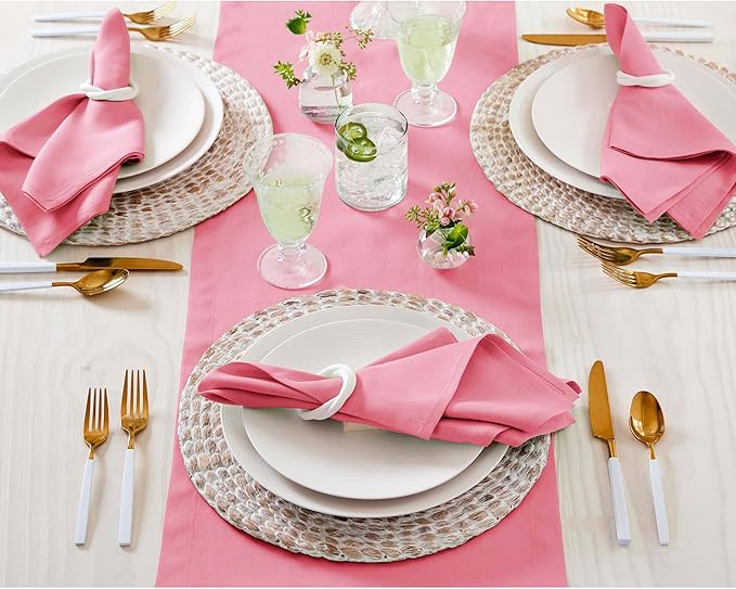 Solino Home Linen Table Runner 72 Inches Long - 100% Pure Linen Pink Carnation Table Runner 14 x 72 Inch for Halloween - Fete-Ruum Studio Home