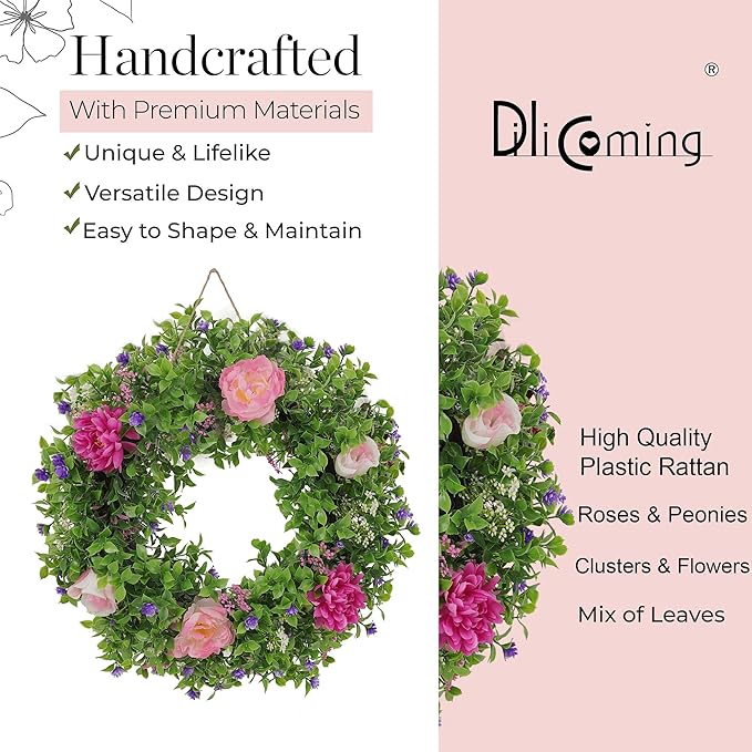 Summer Wreaths for Front Door - 18 Inch Artificial Greenery Wreath, Spring Floral Door Hanging with Textured Leaves, All-Weather Porch Decor for Farmhouse Entryway-Ruum Studio Home