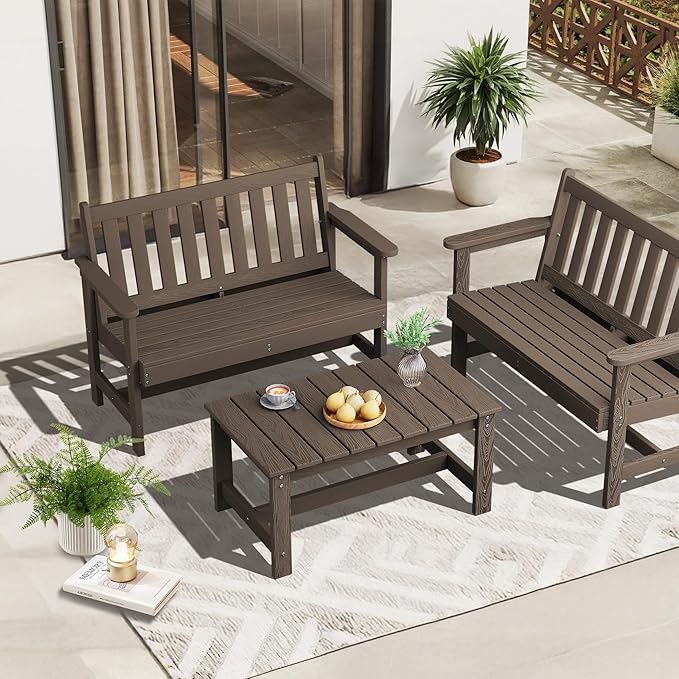 SERWALL HDPE Patio Coffee Table, Rectangle Outdoor Coffee Table, All Weather Patio Table for Deck, Pool, Balcony, Indoor or Outdoor Use, Coffee-Ruum Studio Home