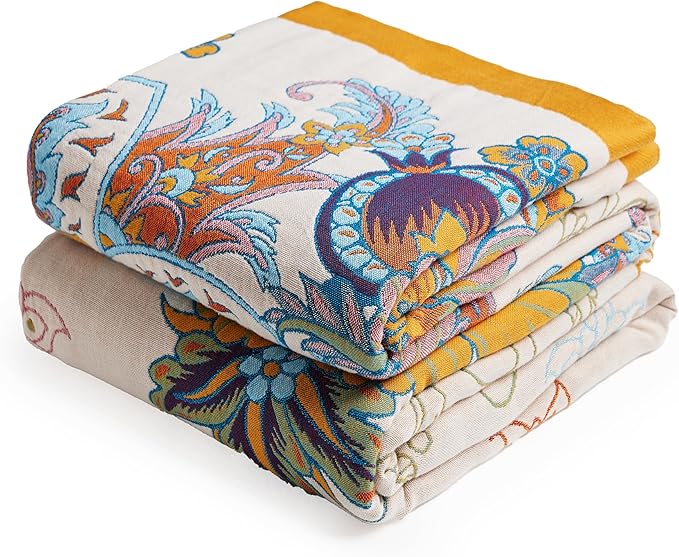 Boho Throw Blanket, 100% Organic Cotton Breathable Ultra Soft Bed Quilt Throw - All Season Floral Bird Butterfly Farmhouse Decor Blanket for Sofa Couch Chair and Gift. 60" x 80"-Ruum Studio Home