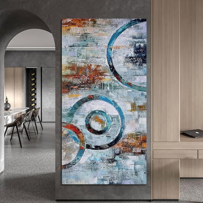 Arjun Abstract Wall Art Geometric Canvas Circle Painting Modern Grey Brown Picture Simple Artwork Framed for Bedroom Living Room Bathroom Home Office Wall Décor, Large Size 48"x24"-Ruum Studio Home
