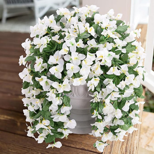 Faux Bougainvillea Artificial Flowers Plants for Outdoors Outside Decoration, 2 PCS White Fake Flowers UV Resistant Look Real Silk Long Trailing Vines for Front Door Porch Planter Patio Garden Yard-Ruum Studio Home