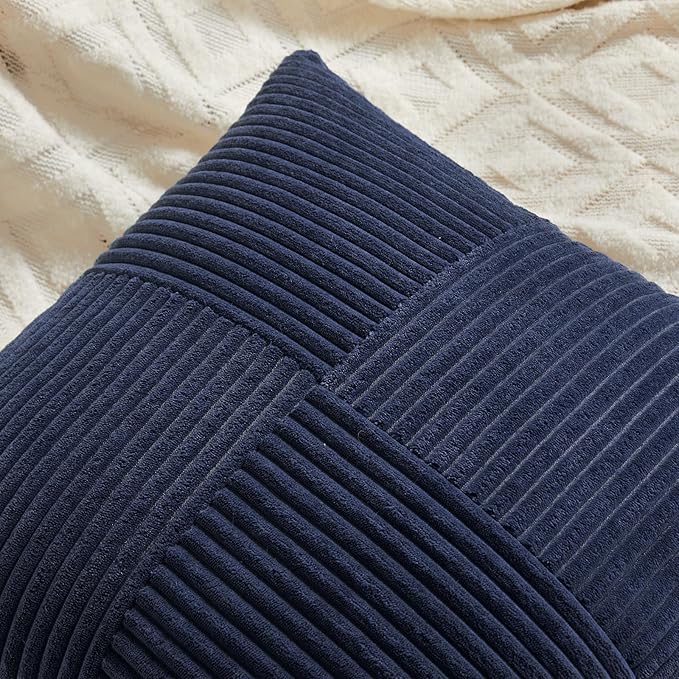 Fancy Homi 2 Packs Navy Blue Lumbar Decorative Throw Pillow Covers 16x32 Inch for Living Room Couch, Rustic Farmhouse Boho Home Decor, Soft Striped Corduroy Rectangle Accent Cushion Case 40x80 cm-Ruum Studio Home