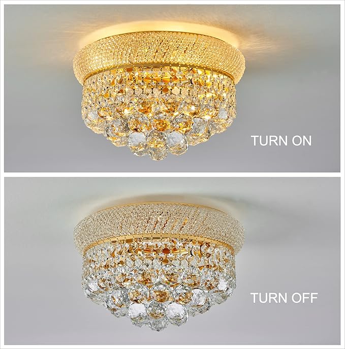 5-Light Crystal Flush Mount Chandelier Ceiling Light Fixture for Living Room Dining Room Bedroom Foyer Entryway Hallway Closet Bathroom (Gold D14)-Ruum Studio Home