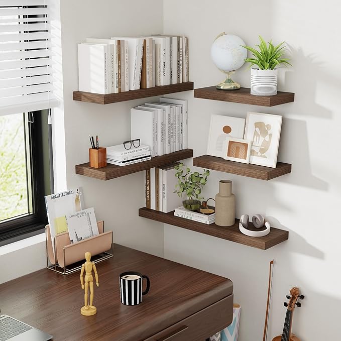 48 Inch Floating Shelves, 8 Inch Deep Floating Shelves for Wall, Hanging Shelf with Invisible Brackets, Deep Shelves for Bathroom, Bedroom, Living Room, Walnut, Set of 1-Ruum Studio Home