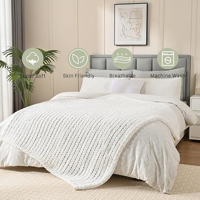 Esterra Chunky Knit Blanket Throw 40"x50", 100% Hand Knitted Chenille Throw Blanket, Cozy Soft Thick Cable Knit Throw Large Rope Knot Crochet Throw Blanket for Sofa Couch Bed, Snow White-Ruum Studio Home