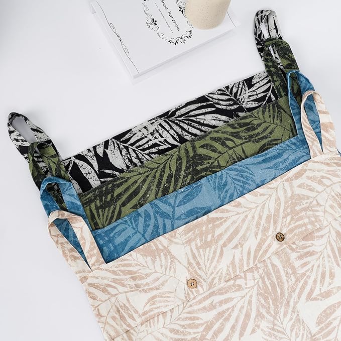 Linen Hanging Laundry Bag, 100% Linen Leaf Print Over The Door Laundry Hamper with Buttons and Zipper, Space Saving Door Hampers for Laundry Dirty Clothes Home Travel, Blue, 19.7x27.5inches-Ruum Studio Home