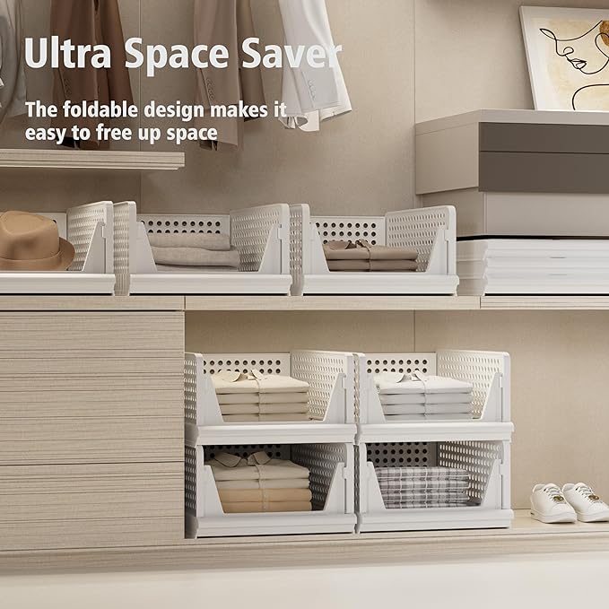 5 Pack Stackable Plastic Storage Basket Closet Organizer Bin Foldable Clothes Organizer Storage Drawer Shelf Container for Living room Bathroom Kitchen Office (4L+1S)-Ruum Studio Home