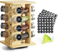 WelFurGeer Bamboo Spice Rack Organizer for Countertop, Revolving Spice Shelf with 16 Glass Jars, Lids & Labels, Desktop Rotating Seasoning Organizer for Kitchens, Space-Saving Design-Ruum Studio Home